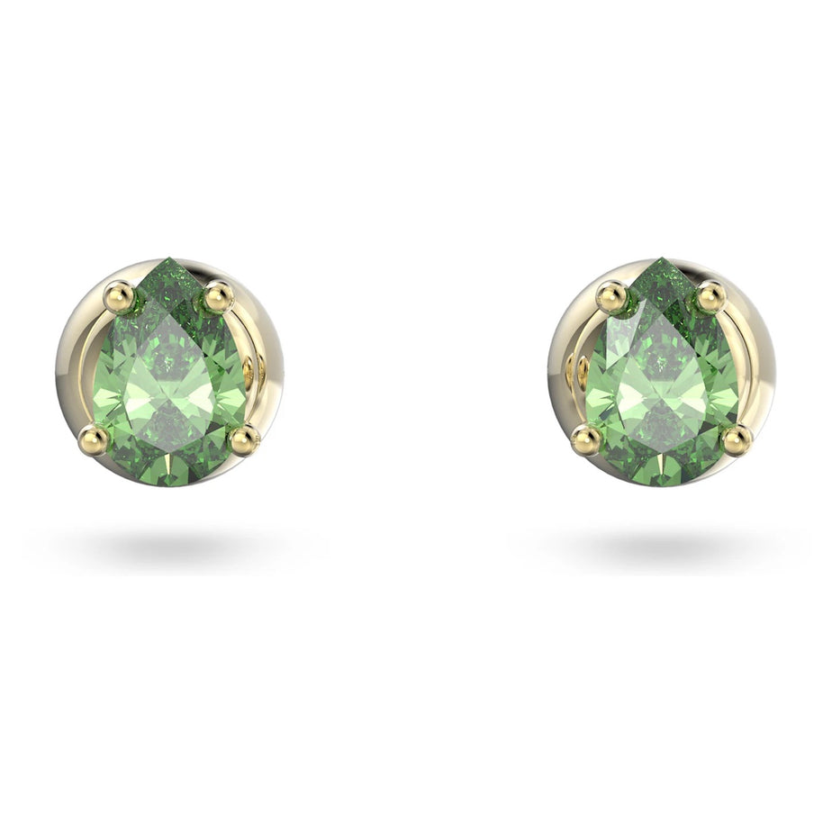 Swarovski Stilla Pear cut stud earrings, Green, Gold-tone plated