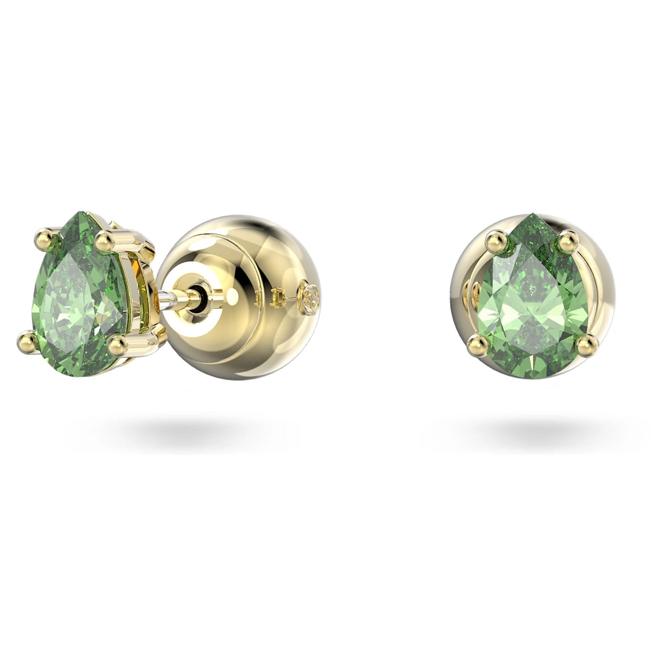 Swarovski Stilla Pear cut stud earrings, Green, Gold-tone plated