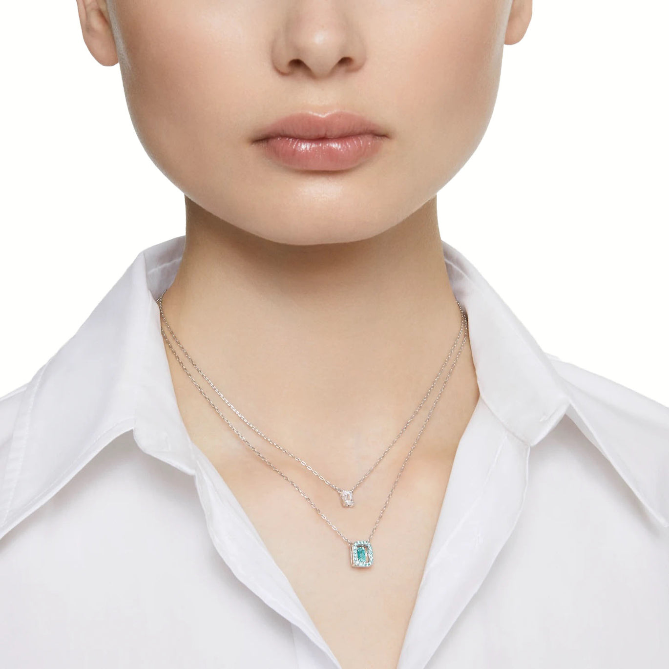 Swarovski Millenia Layered Octagon cut necklace, Rhodium plated