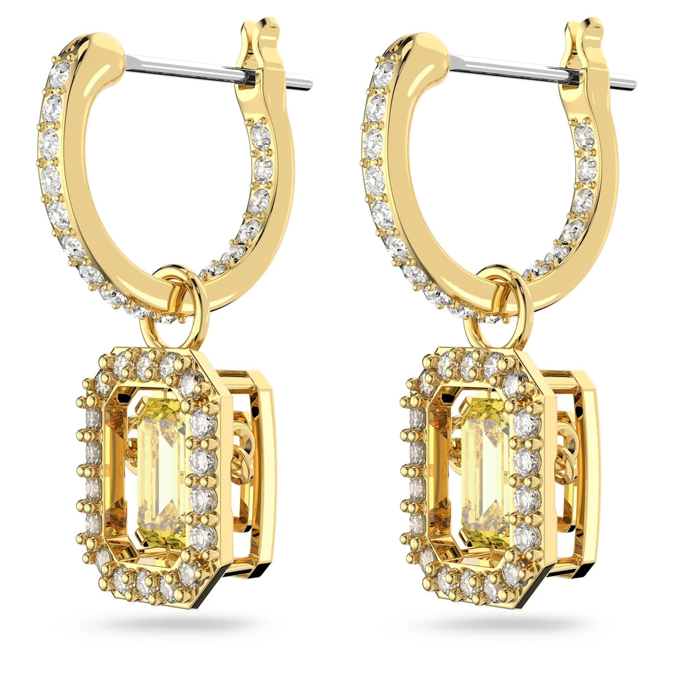 Swarovski Millenia drop Octagon cut earrings, Yellow, Gold-tone plated