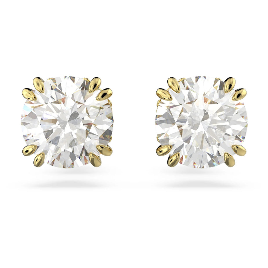 Swarovski Stilla stud earrings Round cut, White, Gold-tone plated