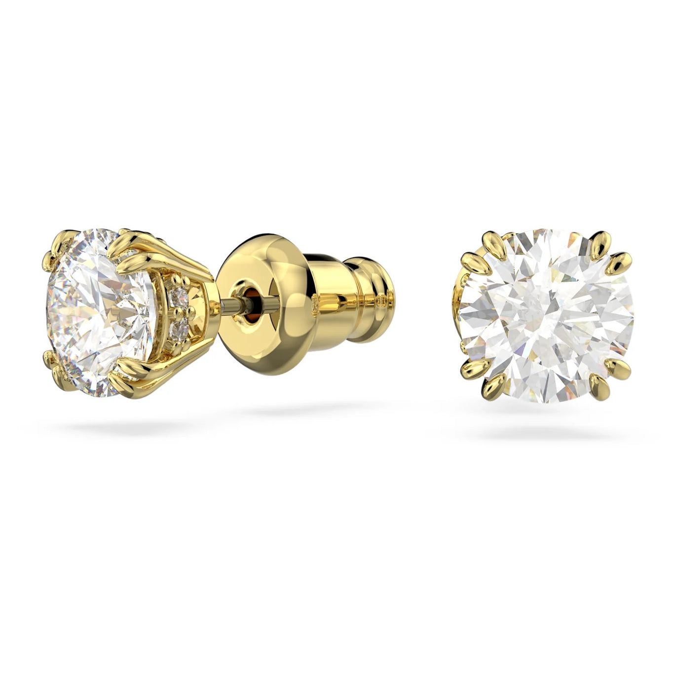 Swarovski Stilla stud earrings Round cut, White, Gold-tone plated