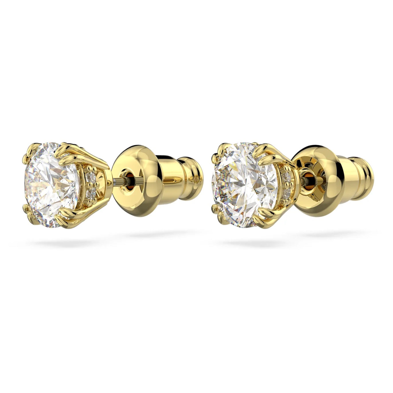 Swarovski Stilla stud earrings Round cut, White, Gold-tone plated