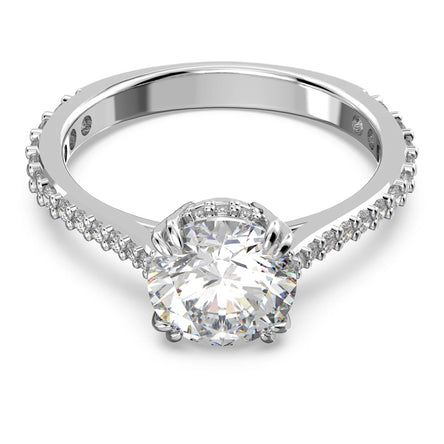 Swarovski Stilla cocktail ring Round cut, Pavé, White, Rhodium plated