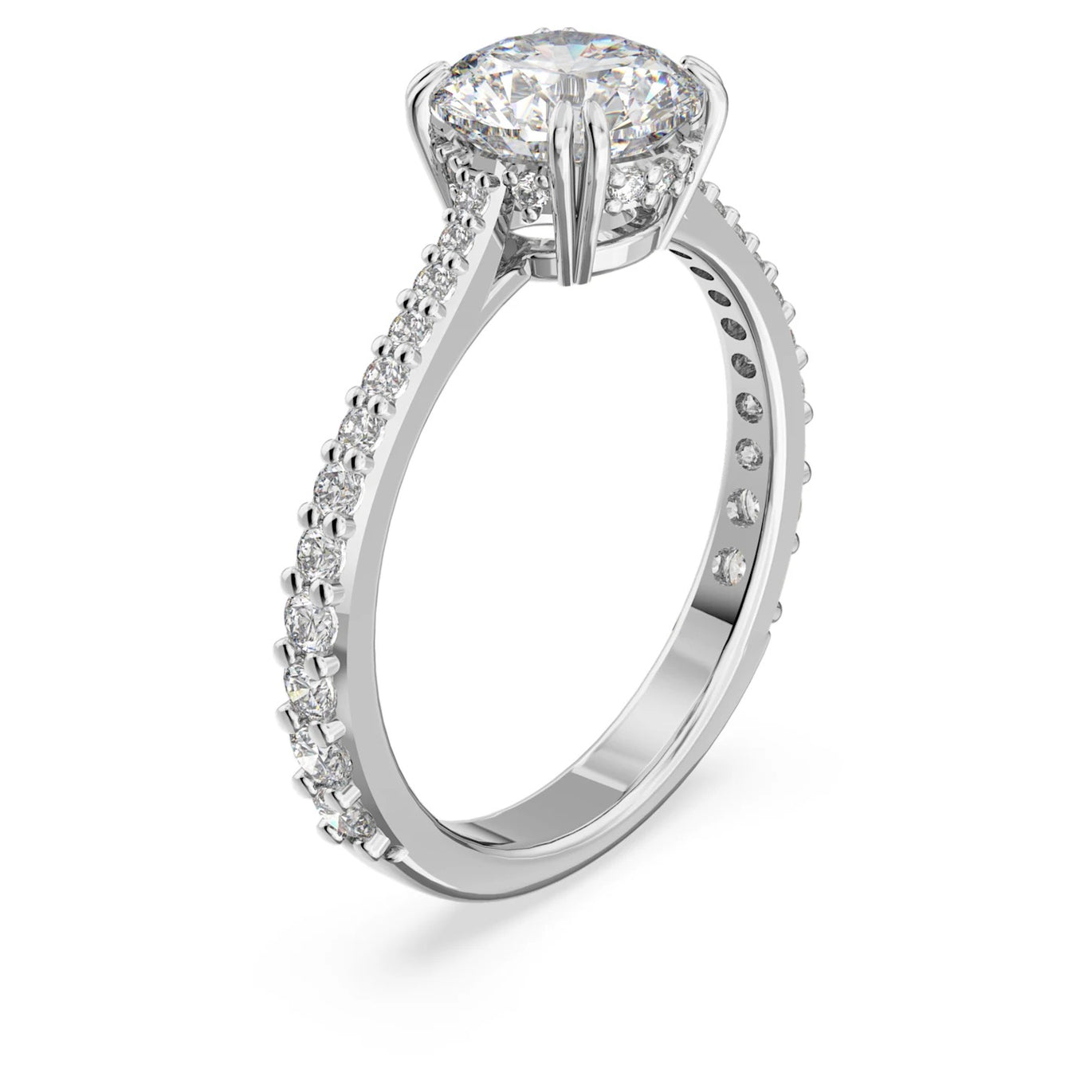 Swarovski Stilla cocktail ring Round cut, Pavé, White, Rhodium plated