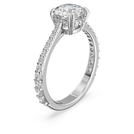 Swarovski Stilla cocktail ring Round cut, Pavé, White, Rhodium plated