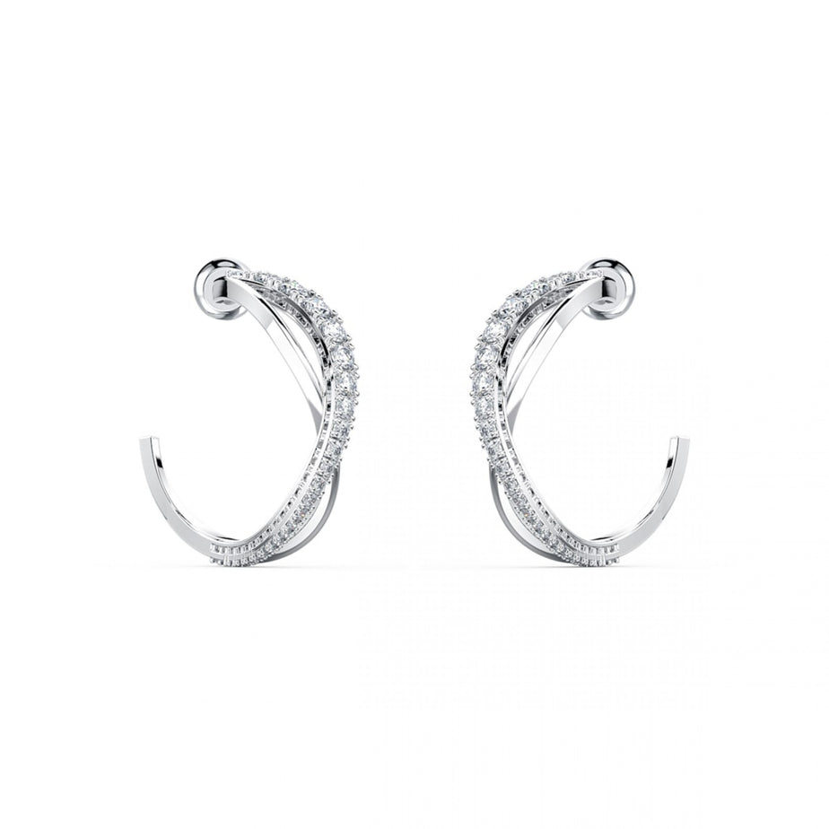 Swarovski Twist Hoop Pierced Earrings, White, Rhodium plated