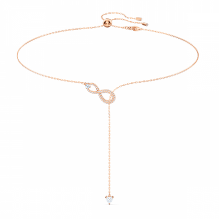 Swarovski Infinity Y Necklace, White Rose-Gold Tone Plated