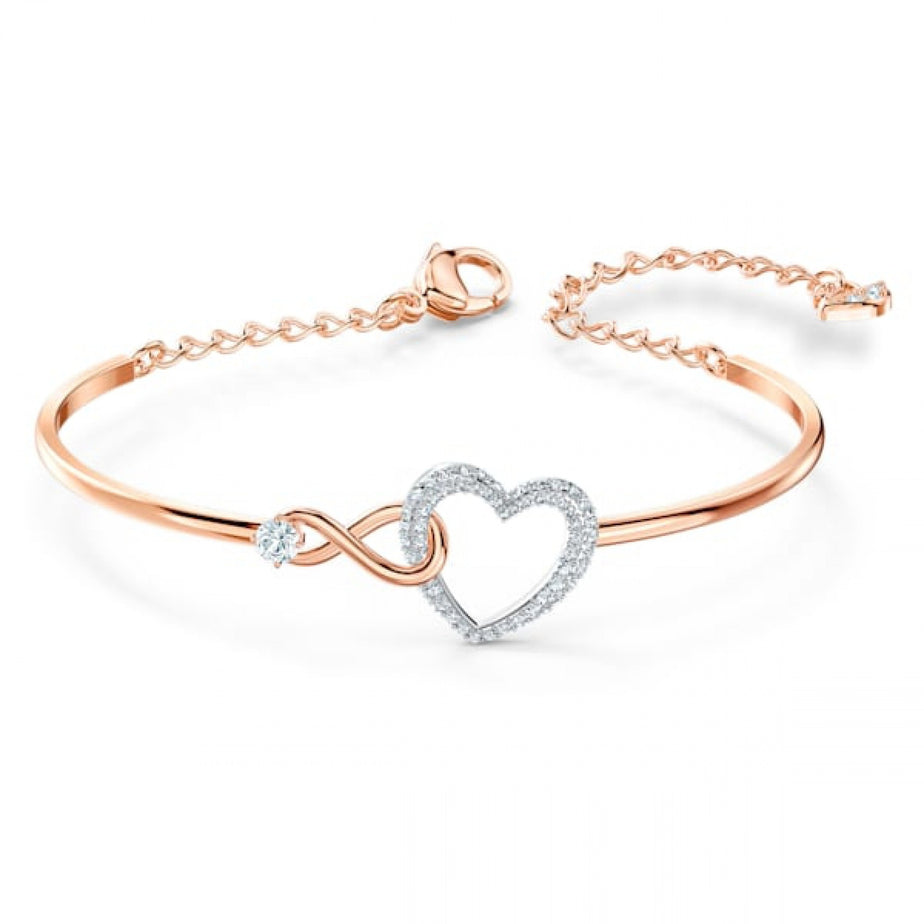 Swarovski Infinity Heart Bangle, White, Mixed Metal Finish