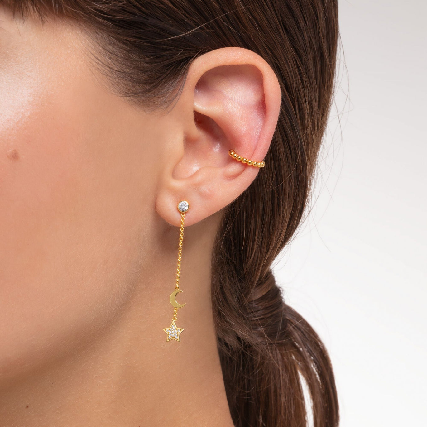 Thomas Sabo Single Drop Earring Star & Moon Yellow Gold