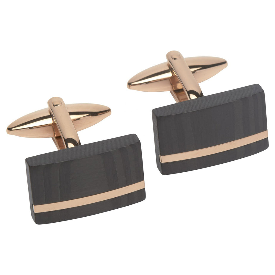 Mens Stainless Steel and Carbon Composite Rose Gold Plated Cufflinks