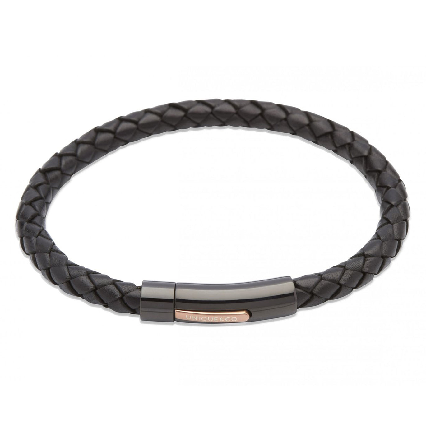 Mens Black Woven Leather Bracelet