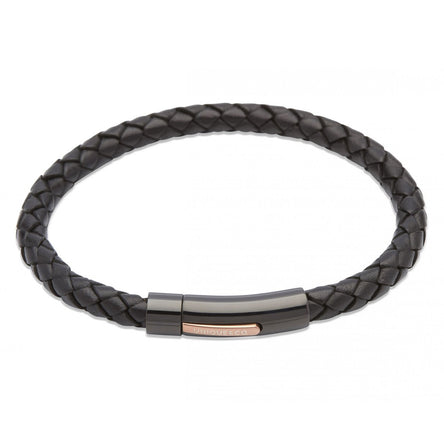 Mens Black Woven Leather Bracelet