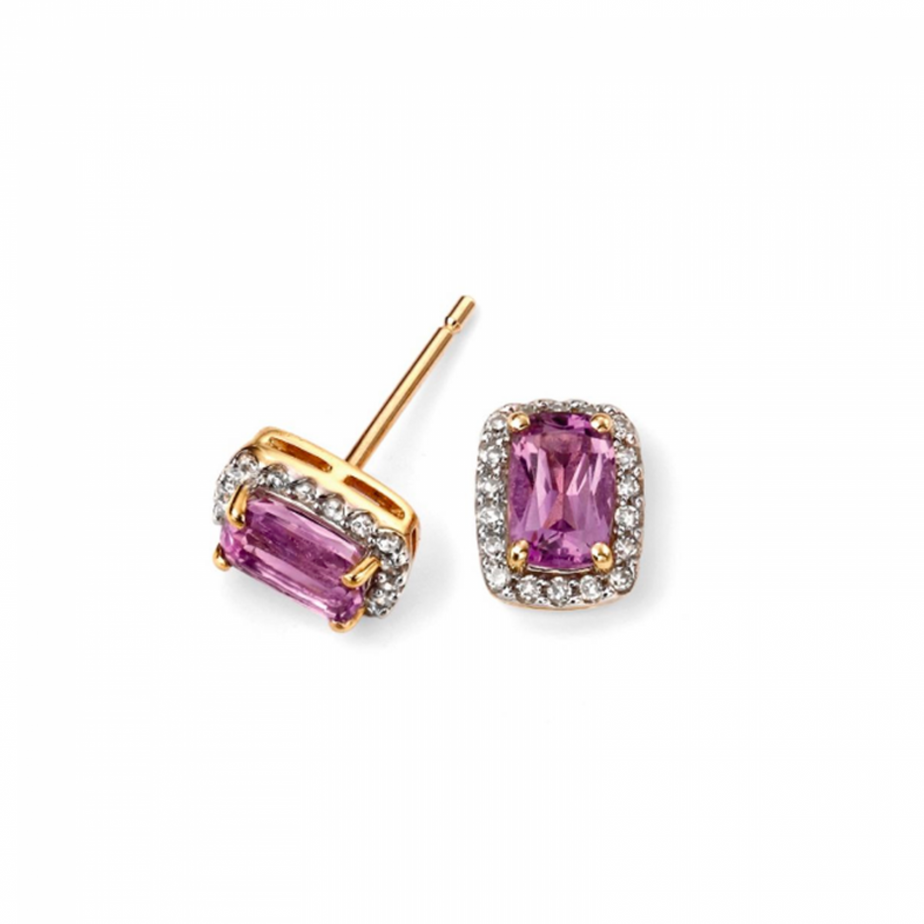 9ct Yellow Gold Amethyst and Diamond Earrings