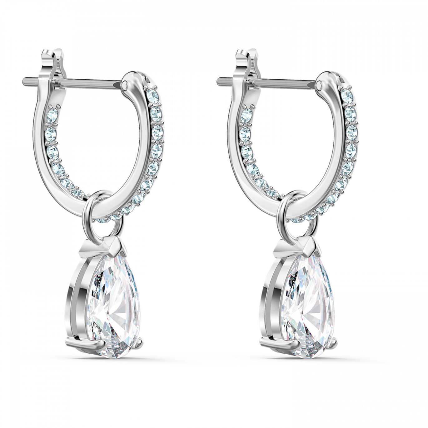 Swarovski Attract Pear Mini Hoop Pierced Earrings, White, Rhodium Plated