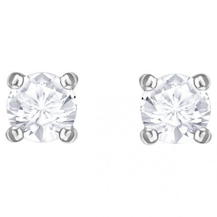 Swarovski Attract Round Pierced Earrings, White, Rhodium Plated