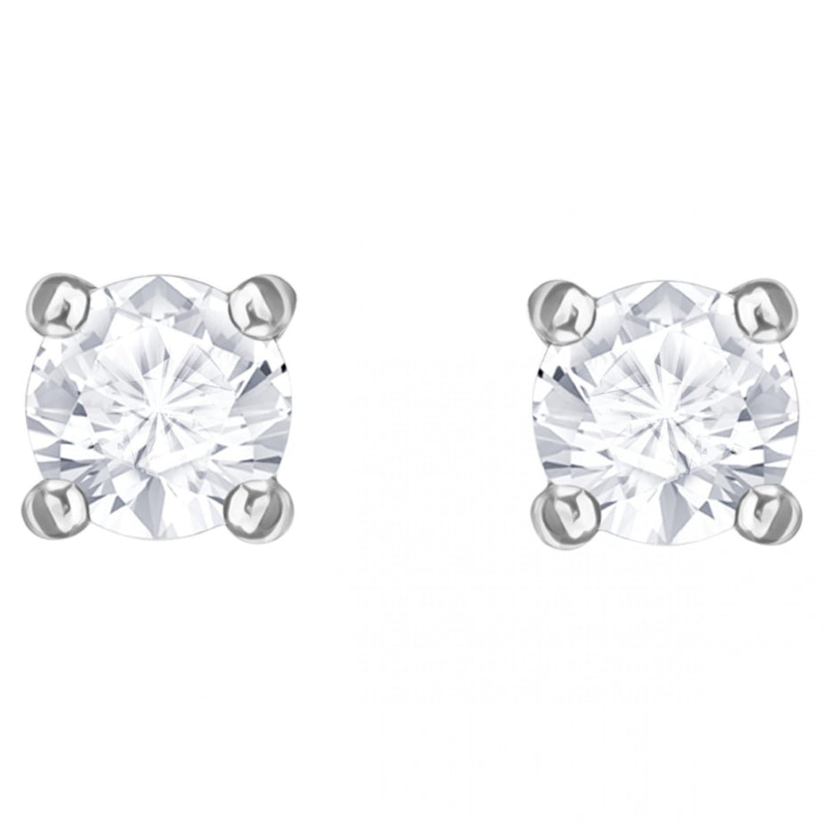 Swarovski Attract Round Pierced Earrings, White, Rhodium Plated