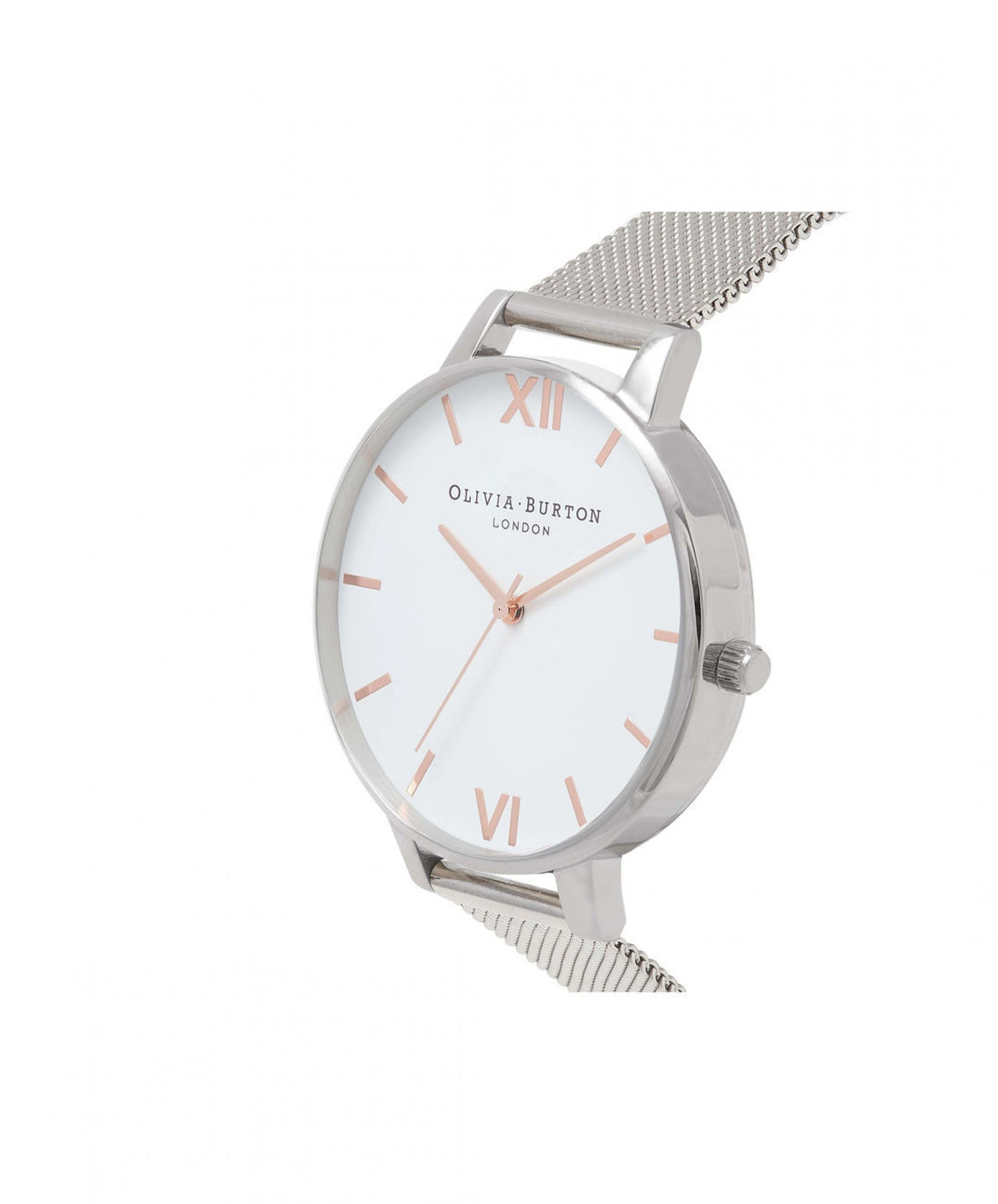 Olivia Burton White Dial Rose Gold & Silver Mesh Watch 38mm