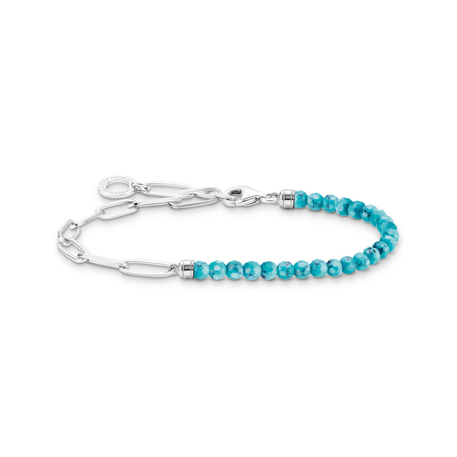 Thomas Sabo Silver Chain Link Bracelet With Turquoise Beads