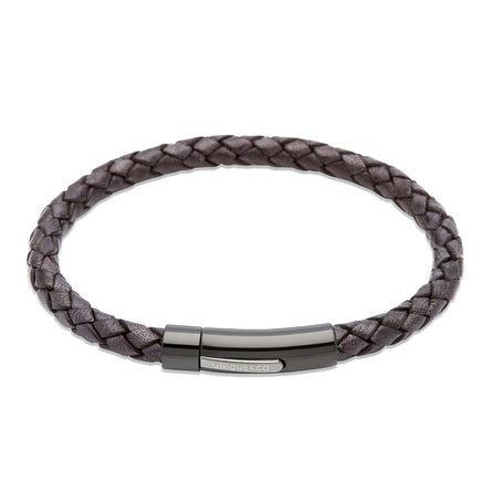 Mens Black Woven Leather Bracelet