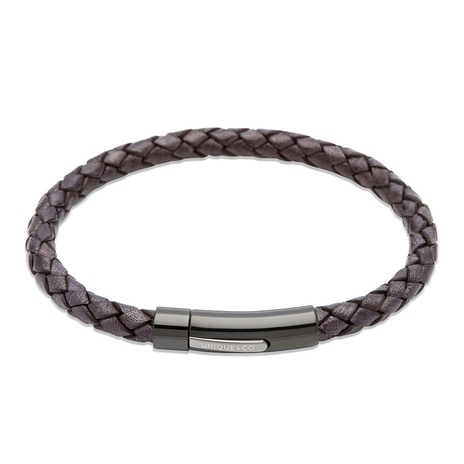 Mens Black Woven Leather Bracelet