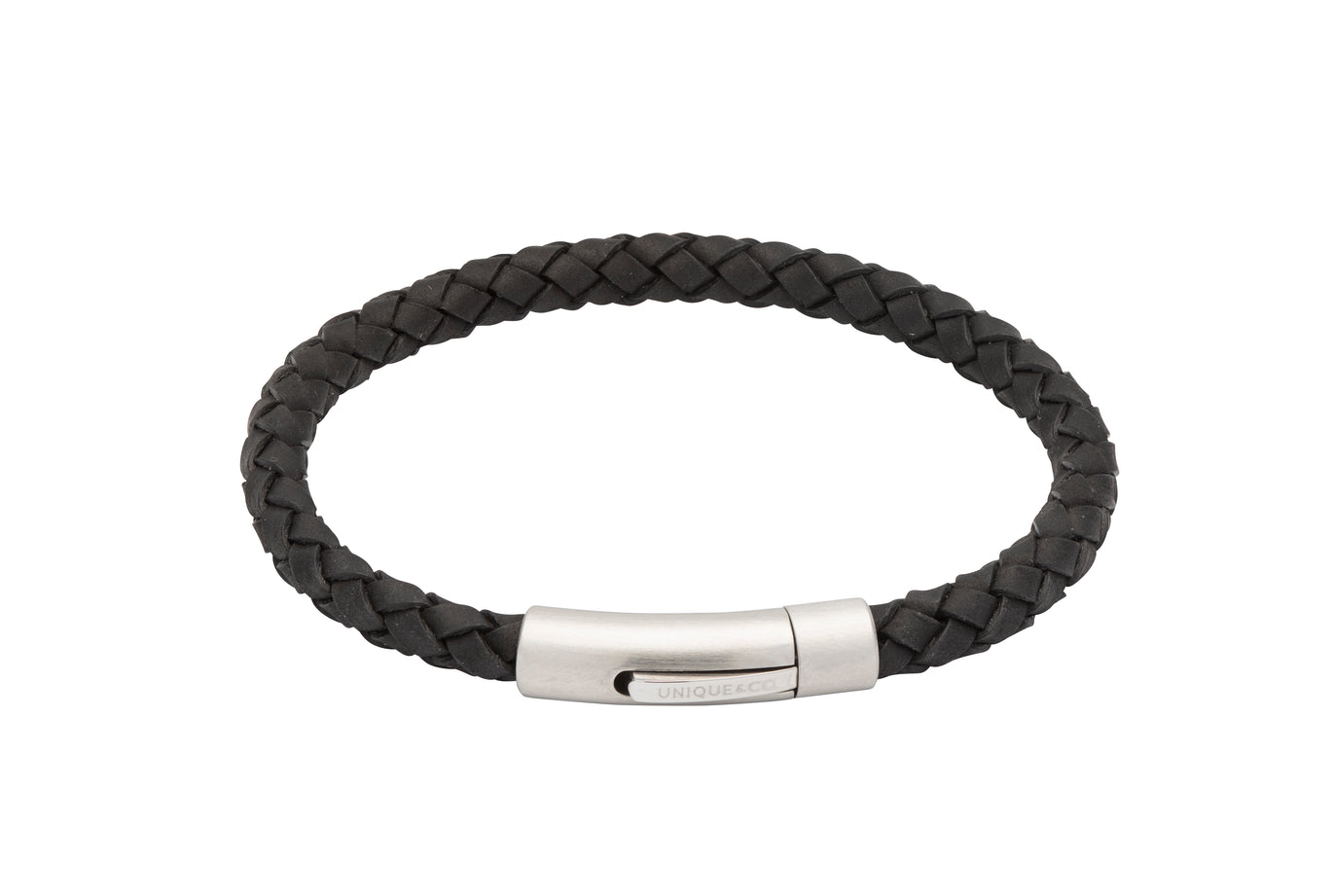 Unique & Co Black Leather with Steel Clasp Bracelet