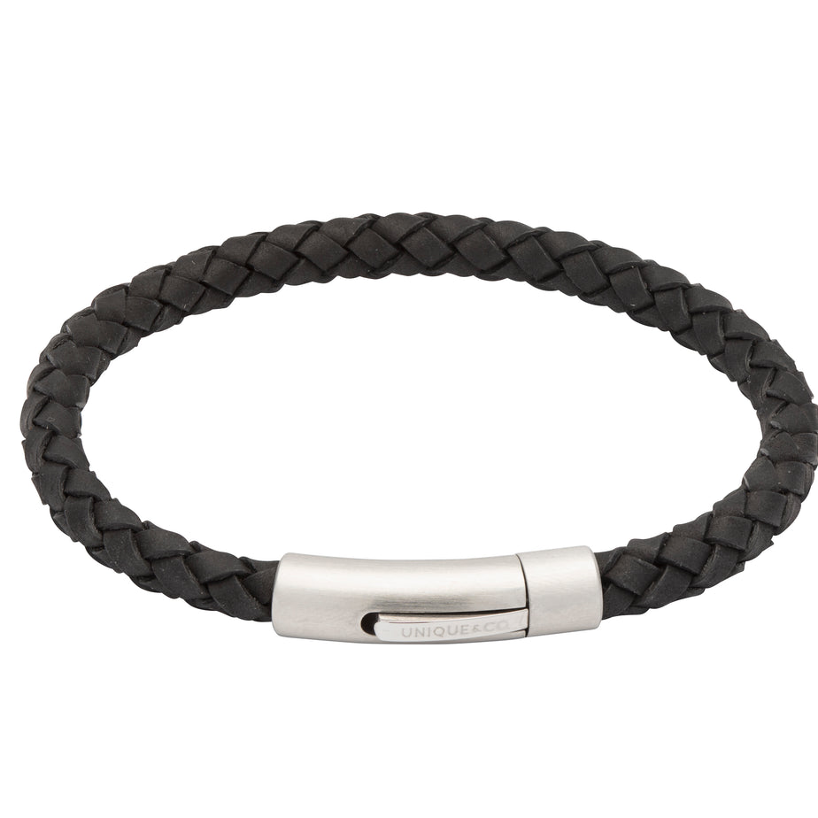 Unique & Co Black Leather with Steel Clasp Bracelet