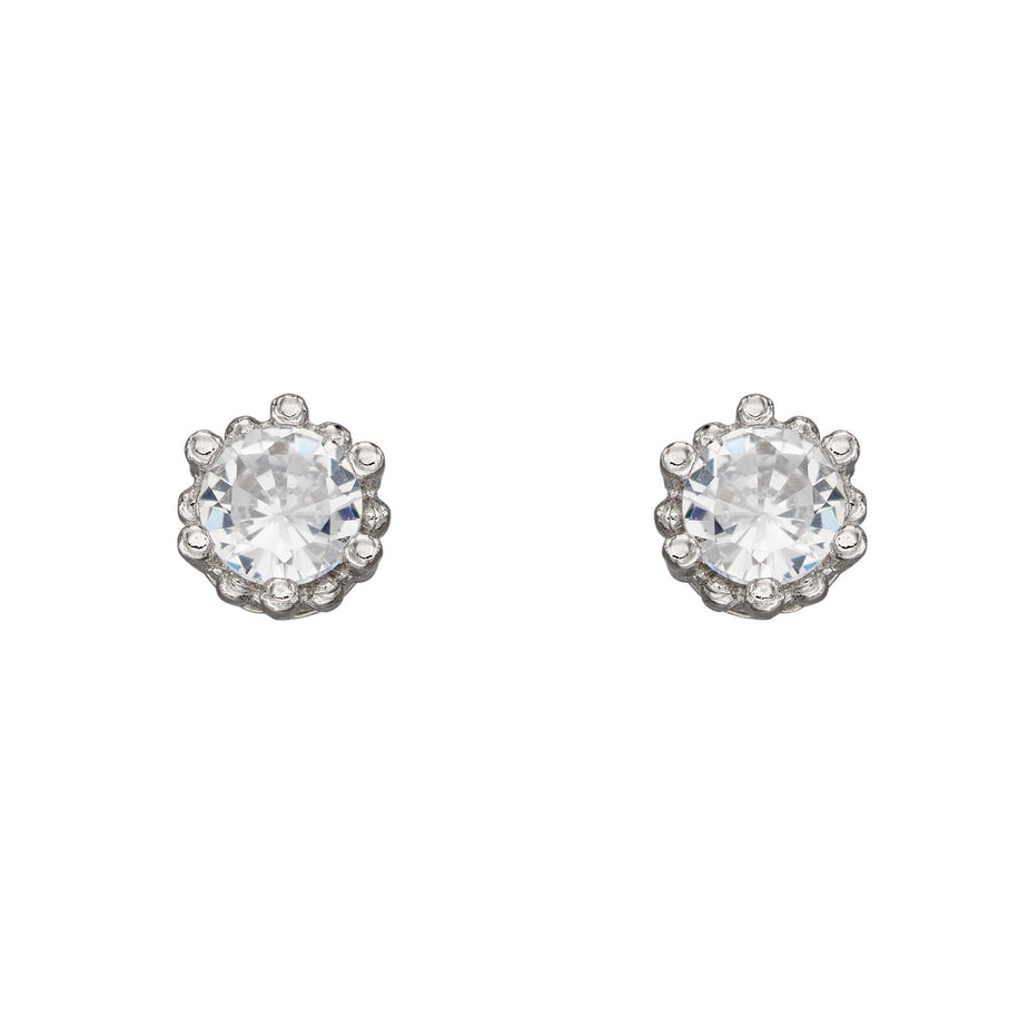 Silver Round Solitaire Stud Earrings