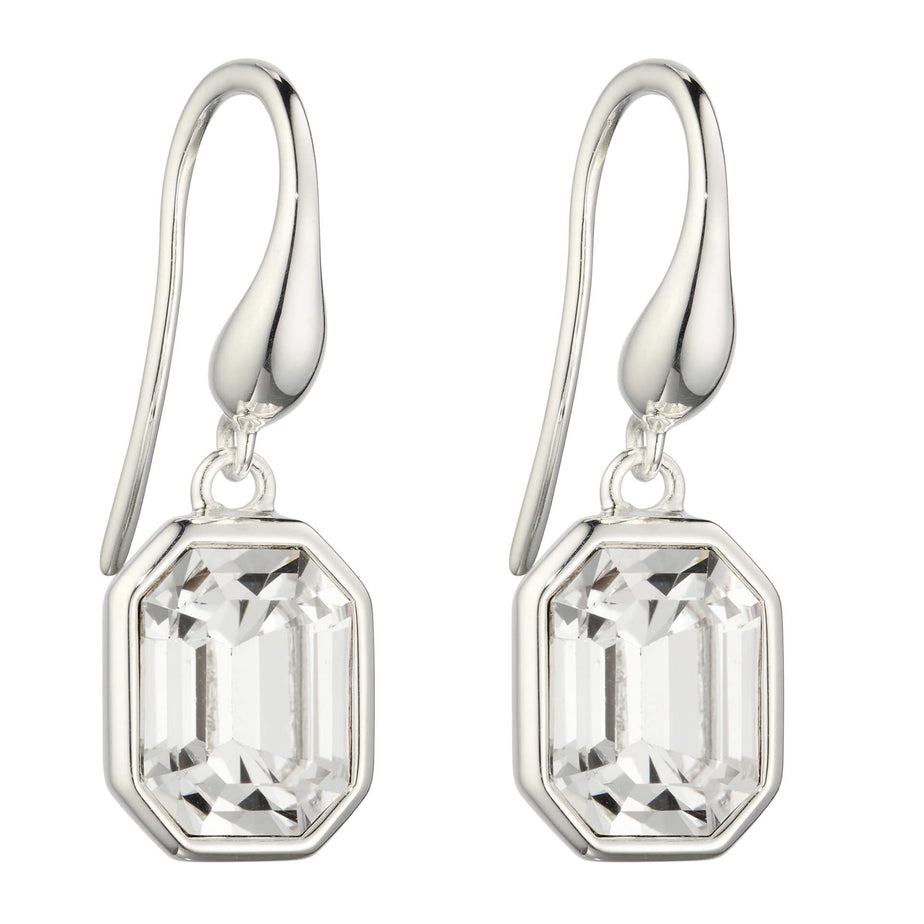 Elongated Octagon Drop Earrings With Clear Crystal