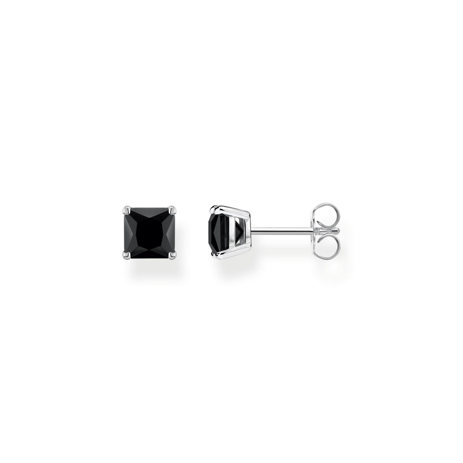 Thomas Sabo Square Silver Earrings with Black Stones.