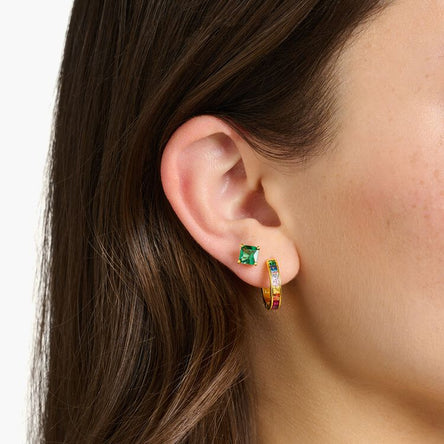 Thomas Sabo Golden Ear Studs With Emerald-coloured Stone
