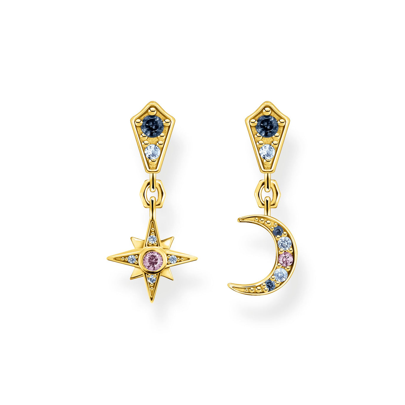 Thomas Sabo Royalty Star and Moon Drop Earrings Yellow Gold