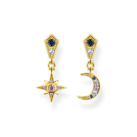 Thomas Sabo Royalty Star and Moon Drop Earrings Yellow Gold