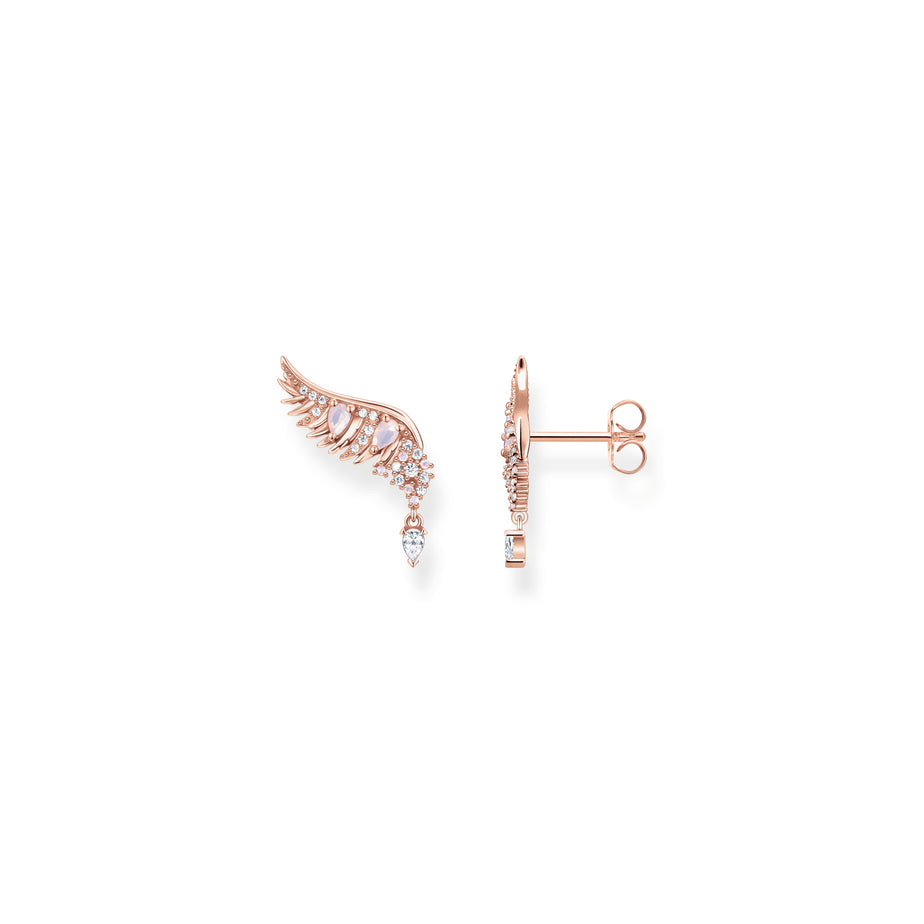 Phoenix Ear Studs Rose Gold With Pink Stones