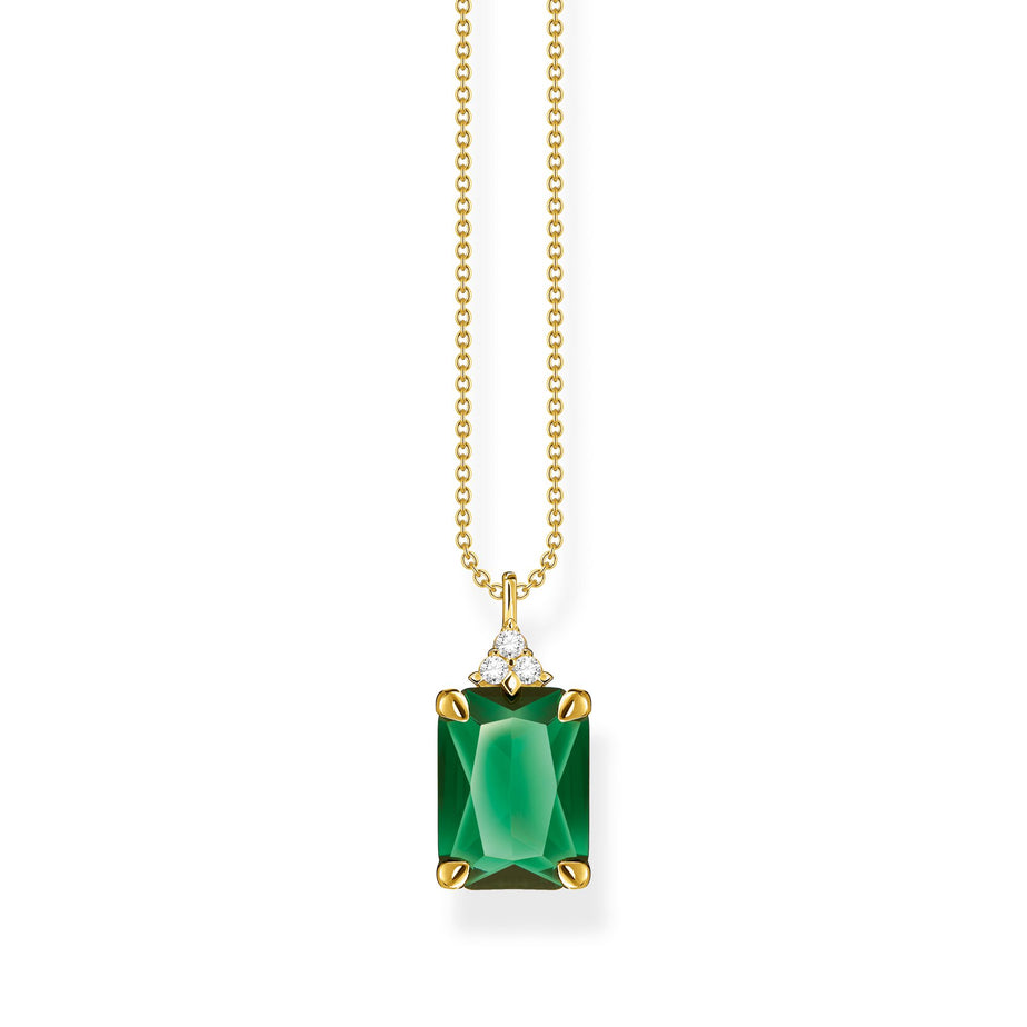 Thomas Sabo Green Stone Necklace with White Cubic Zirconia Yellow Gold