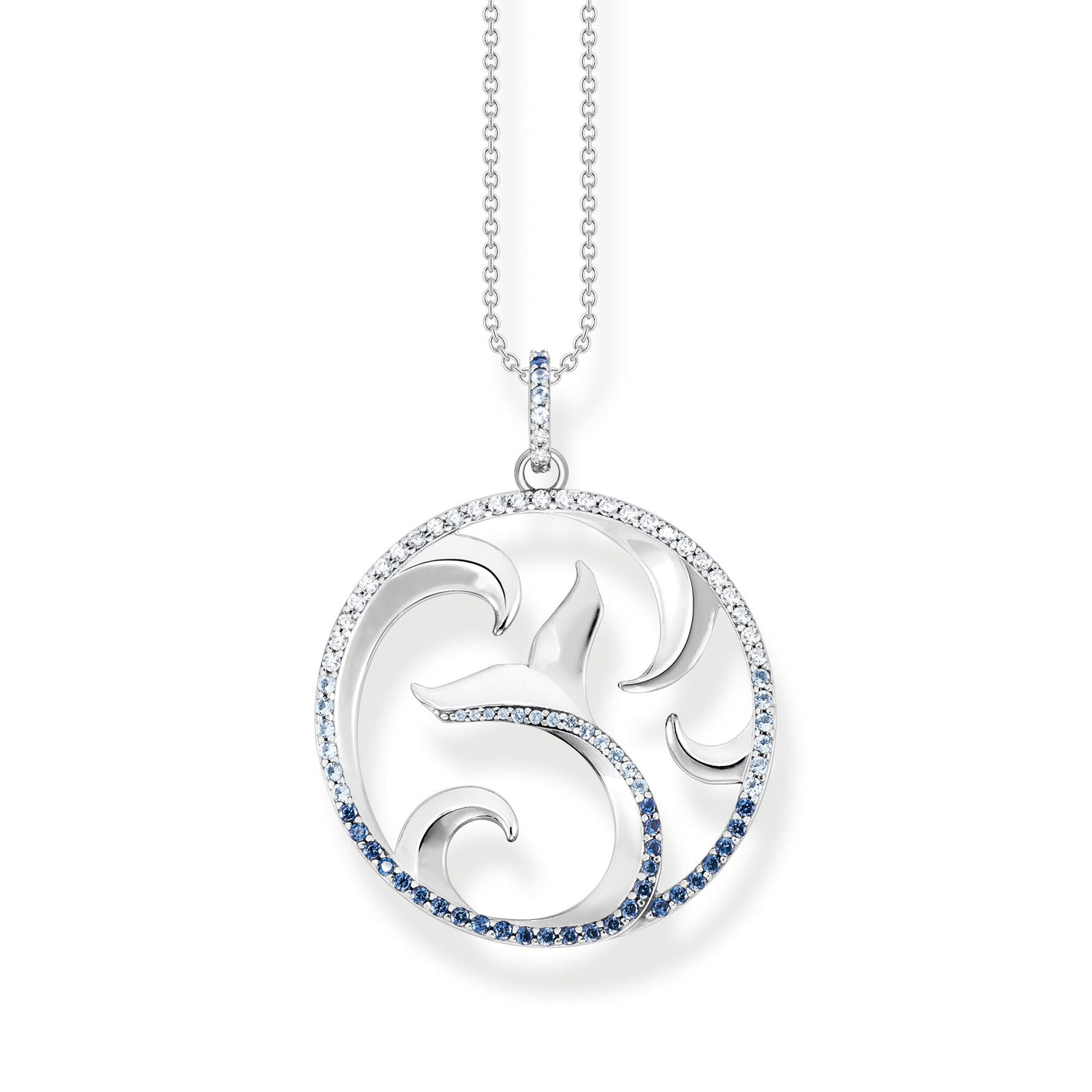 Thomas Sabo Tail Fin and Wave with Blue Stones Necklace Silver