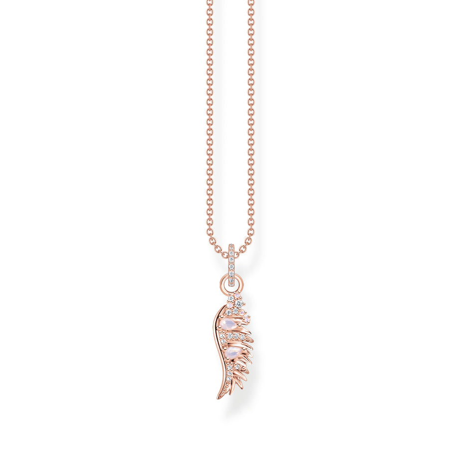 Phoenix Wing Rose Gold Necklace With Pink Stones