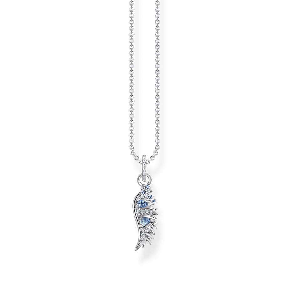 Phoenix Wing Silver Necklace With Blue Stones