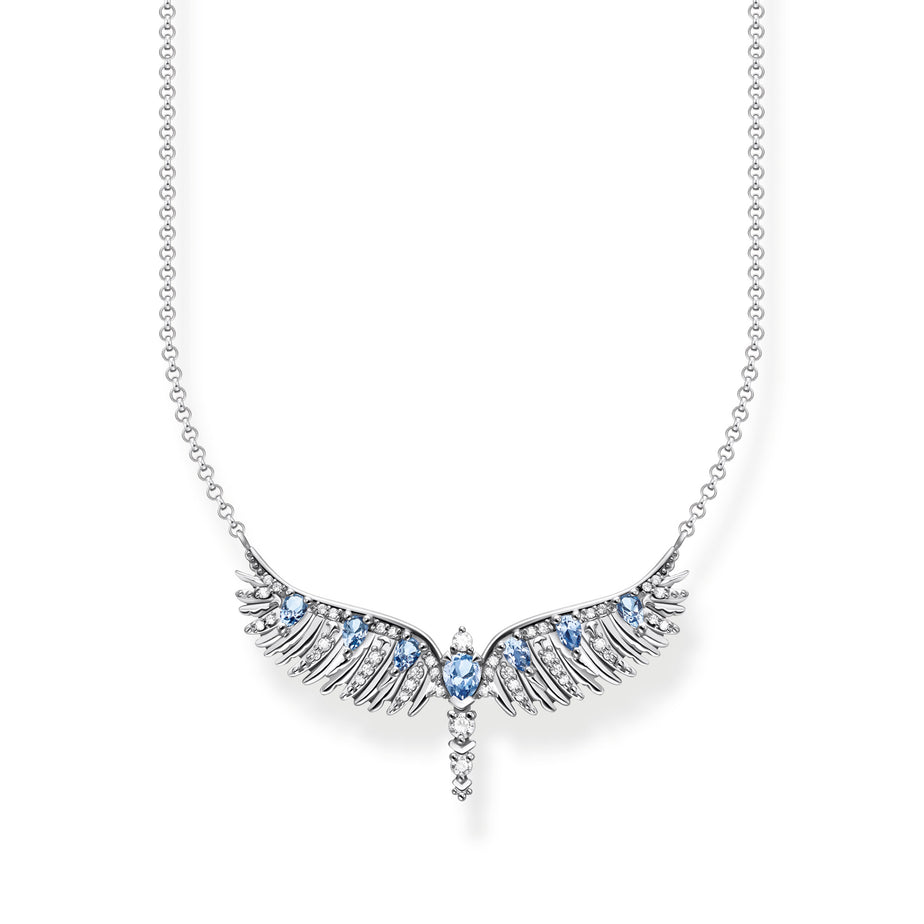 Phoenix Wings Silver Necklace with Blue Stones