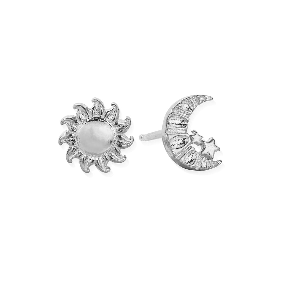 ChloBo Moon And Sun Stud Earrings Silver