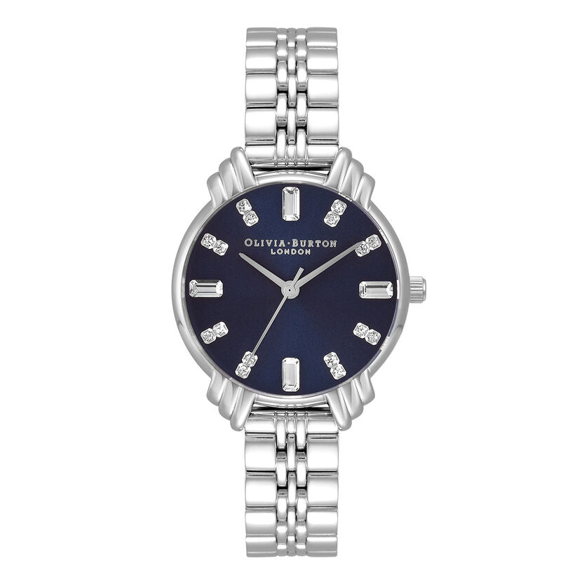 Olivia Burton Art Deco Blue & Silver Bracelet Watch