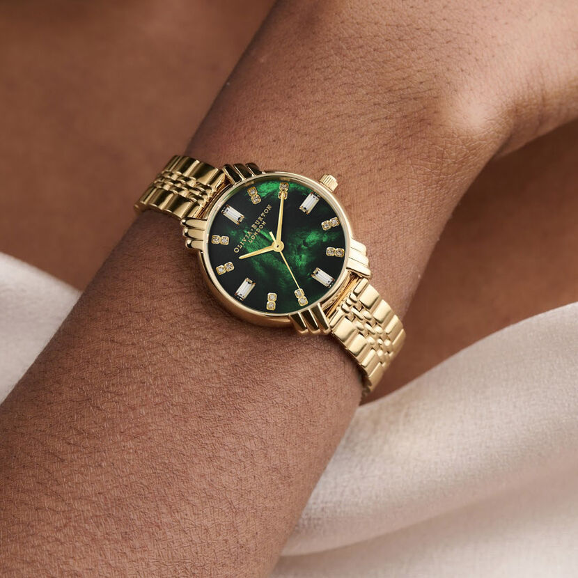 Olivia Burton Art Deco Emerald & Gold Bracelet watch