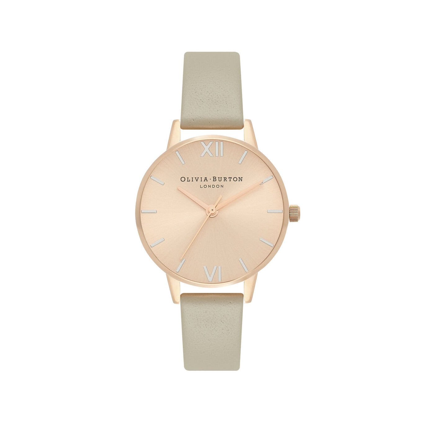 Olivia Burton The England Rose Gold & Grey Leather Strap Watch