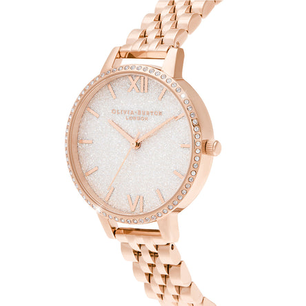 Olivia Burton Glitter Dial White & Rose Gold Bracelet Watch