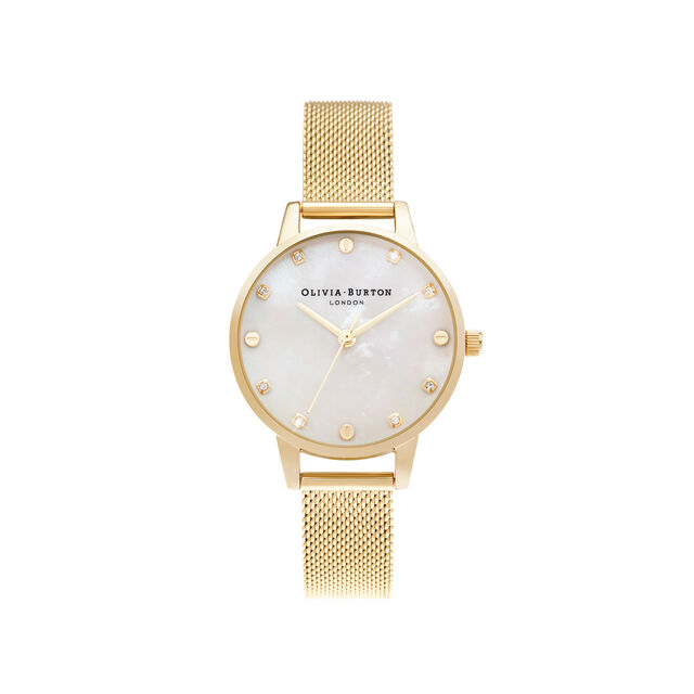 Olivia Burton Midi Mother Of Pearl Dial Pale Gold Mesh Watch