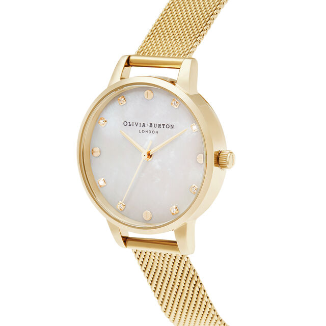 Olivia Burton Midi Mother Of Pearl Dial Pale Gold Mesh Watch