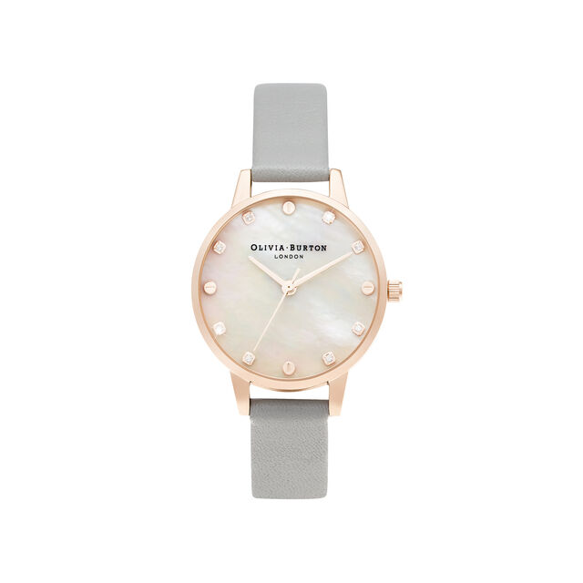 Olivia Burton Midi Mother Of Pearl Dial Grey & Rose Gold Watch