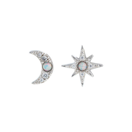 Olivia Burton North Star & Moon Opal, Silver Stud Earrings