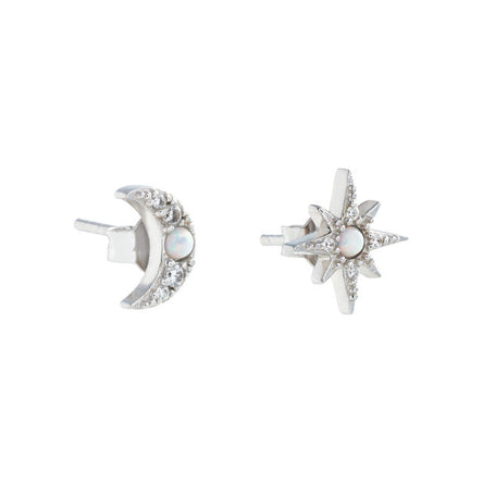 Olivia Burton North Star & Moon Opal, Silver Stud Earrings