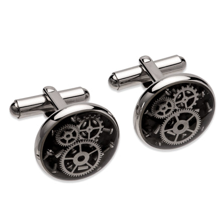 Stainless Steel Cufflinks with Black Carbon Fibre